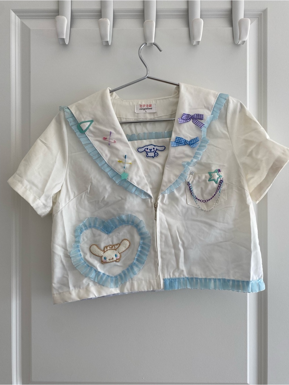 Cinnamoroll White Sailor Collar Top with Light Blue Trim